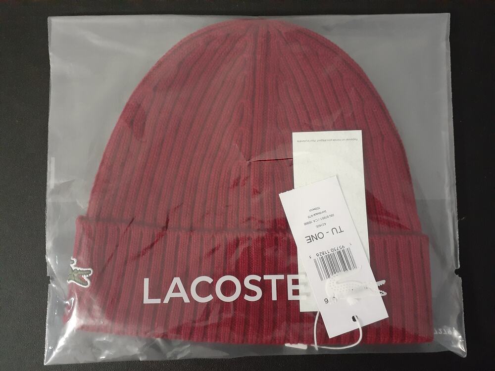 Lacoste Mens Ribbed Wool Beanie Bordeaux One Size Toque